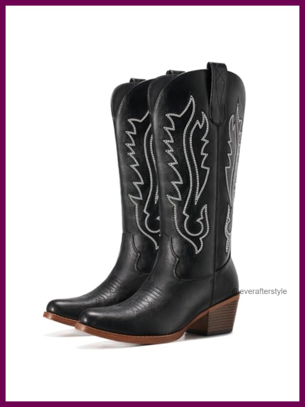 Western Cowboy Boots Mid-Calf Snip Toe Chunky Heel Embroidered